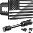 Heavy American Flag Metal Trailer Hitch Cover for 2 inch Receivers, Tow Hitch Covers 2 Inch for Truck Accessories with 5/8-Inch Pin Diameter Trailer Hitch Lock, Black and White