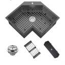 Black Corner Kitchen Sink, 25In Stainless Steel Drop In Sink Stylish and Modern Topmount Sink With Bottom Grid,Silicon Mat,Colander And Drain Assembly Nice Solution For Kitchen And Bar Corner