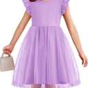 Toddler Tutu Dress Girls Ruffle Tulle Dresses Cute Summer Party Princess Sundress for 7Y (Lilac)