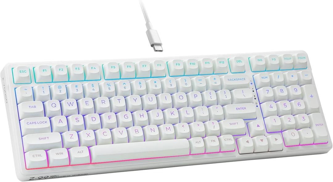 HUO JI E-Yooso Creamy Mechanical Keyboard Wired, Hot Swappable, Pre-lubed Linear Switches, Gasket Structure with Sound Dampening Foam, RGB Backlit, 99 Keys Custom Gaming Keyboard for PC/Mac,White