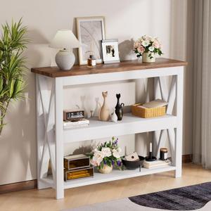 3-Tier Wood Entryway Table: 41" Narrow Console Shelf (White), 41.3" x 11.8" x 31.8"