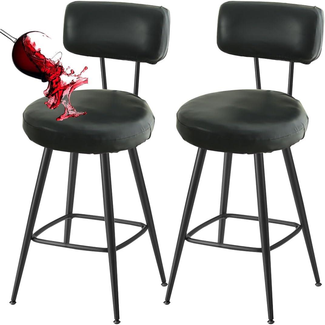 Bar Stools Cover Waterproof PU Counter Height Barstool Covers with Back Modern Round Counter Stools Slipcovers Kitchen Height Chairs Cover for Bar Pub Cafe 2 Pack Black