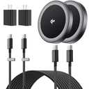 THREEKEY 2 Pack 15W Qi2 Certified Magnetic Wireless Charger 6.6ft Cable, Fast Charging Pad for iPhone 17-12&Airpods Series(20W Adapter Included)