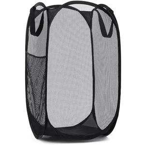 Handy Laundry Collapsible Mesh Pop Up Hamper with Wide Opening and Side Pocket – Breathable, Sturdy, Foldable, and Space-Saving Design for Clothes and Storage. (Black)