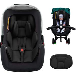 Infant Car Seat Insert with 2 Headrest for Preemie to Toddler, Thickened Baby Car Seat Head Support for Side Impact Protection, Breathabble Newborn Carseat Insert with Filled Spong (Black)