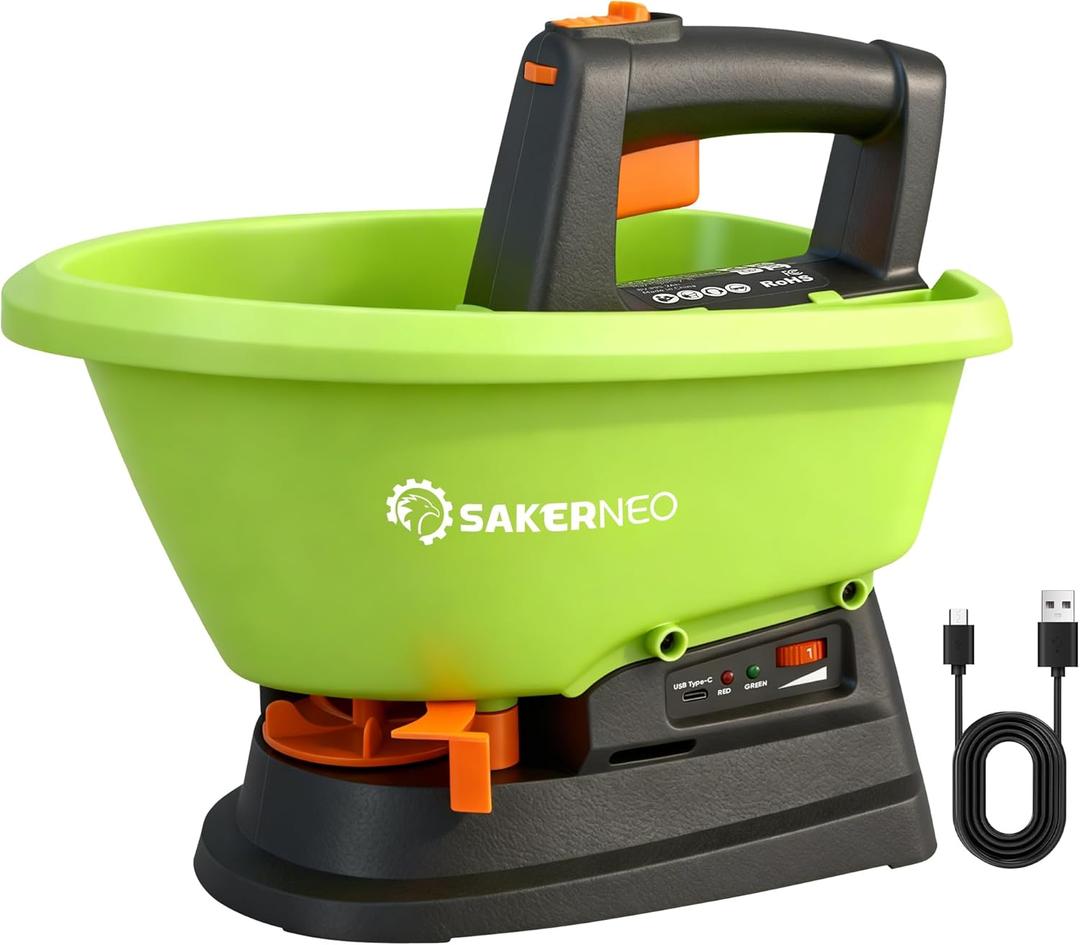 Handheld Lawn Spreader - 7.2V Battery Powered Seed & 135 Fertilizer Spreader, 3L Large Capacity for 6400 Sq.Ft, 7 Settings & 5 Angles, Rechargeable Grass Seeder for Even Lawn Care