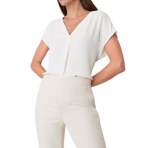 SUNNOW Womens Blouses Pleat Front Top Short Sleeve V Neck Casual Work Tops Summer Outfits, Size Medium