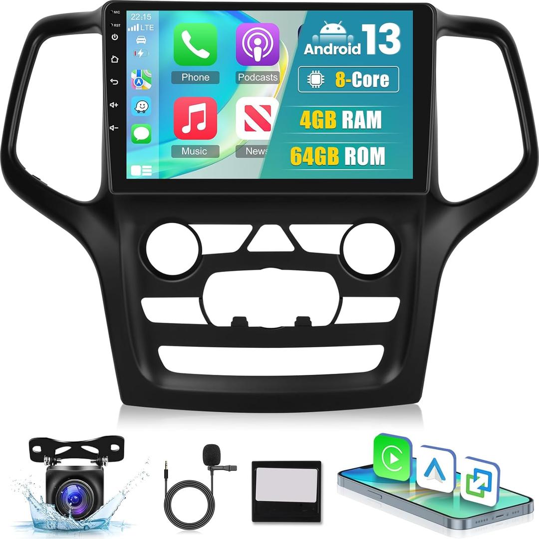 [8 Core 4G+64G] Android Car Radio for Jeep Grand Cherokee 2014-2020, 9 inch Touch Screen Car Play Stereo, DSP 32 EQ Audio/IPS Screen/Carplay/Android Auto/SWC/BT 5.0/WiFi