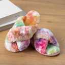 Girls Fluffy Slippers Memory Foam Soft Plush Cross Band House Shoes Indoor Outdoor Slip On (10-11 Little Kid)