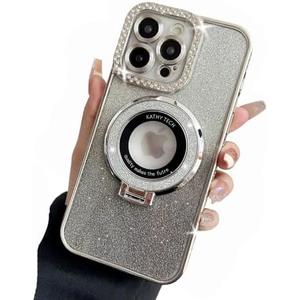 Dzdcase Designed for iPhone Case,Luxury Crystal Diamend Rhinestone Glitter Sparkle Sparkly Magnetic Kickstand Gradient Soft Shockproof Phone Case (iPhone 14 Pro Max,Silver)