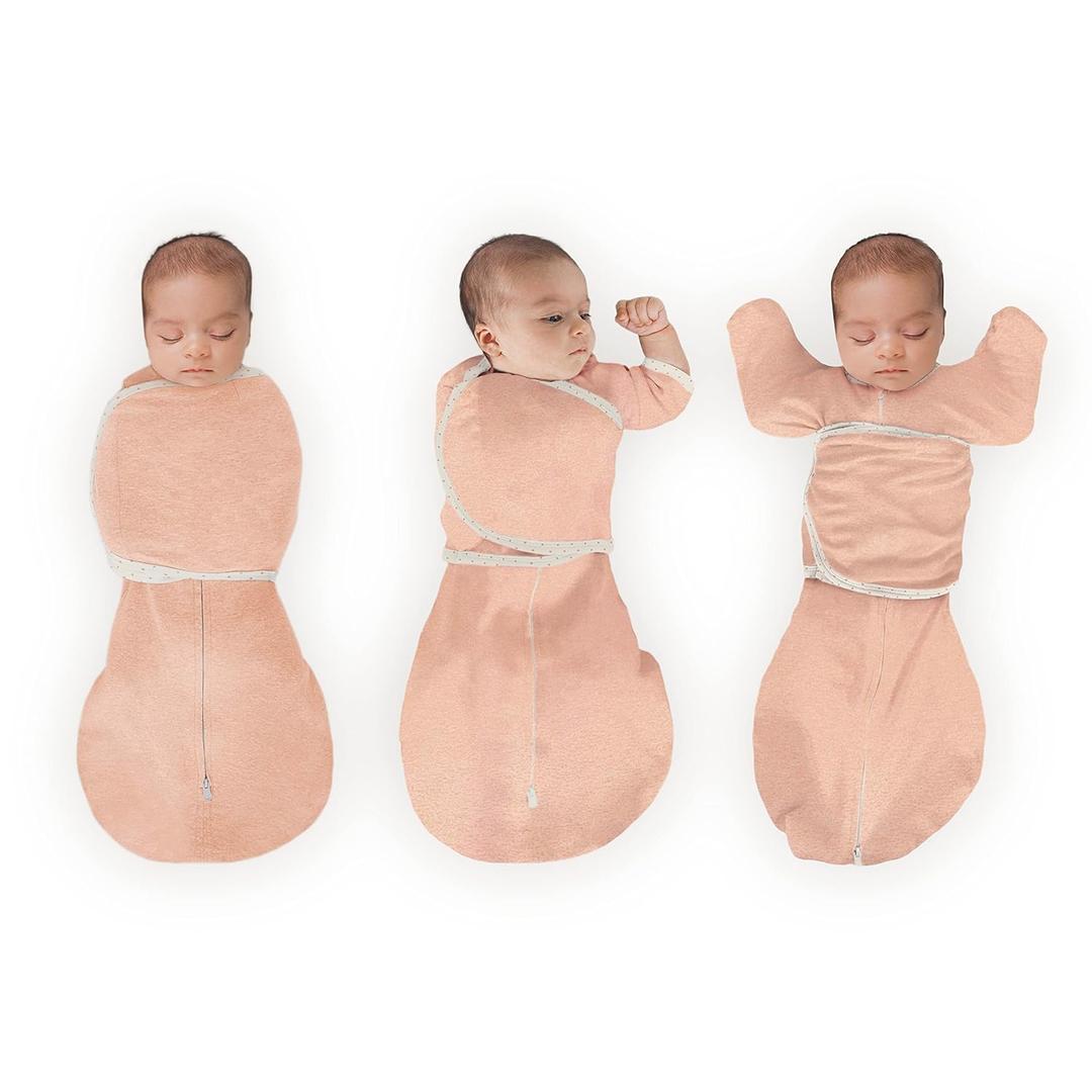 SwaddleDesigns 6-Way Omni Swaddle Sack, Arms Up Swaddle for Newborn, More Options to Calm Startle Reflex, Improves Sleep, 12-18 lbs, Heathered Peach Blush 3M