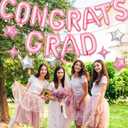 Pink Congrats Grad Balloons,16 Inch Congrats Grad Banner Balloons with 6pcs Pink and Silver Star Balloons with Ribbon for Graduate Party,Graduation Decorations Class of 2026