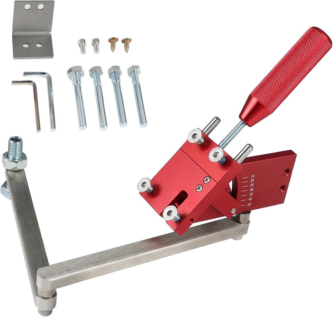 Lawn Mower Blade Sharpener 15-45 Adjustable Frame, Ball Bearing Handle for Right/Left Blades, Angle Grinder Attachment, Universal Garden Tool KitRed