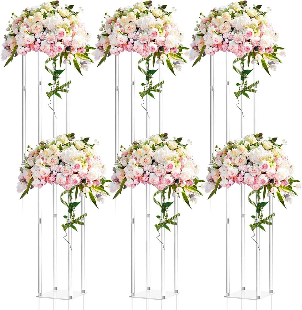 Geetery 6 Pieces Tall Acrylic Vase Wedding Centerpieces Clear Flower Stand Column Geometric Floral Vase Elegant Display Holder for Birthday Party Wedding Table Decorations (20 Inch)