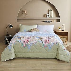 Perkily Luxury Full Size 3Pcs Quilt Set Colorful Lightweight Comforter 100% Cotton Surface Microfiber Filling Shabby Flower Peony Butterfly All Season Aesthetic for Girls Quilt Colorful