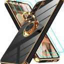 Gritup for Samsung Galaxy S22 Case: with 2Pcs Screen Protector, 360 Rotation Ring Holder Magnetic Kickstand, Plating Gold Edge Soft TPU Shockproof Protective Cover for Galaxy S22, Black