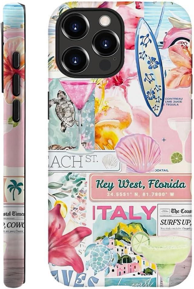 Case for iPhone 15 Pro - Slim Fit Anti-Scratch Phone Case for Girl Women - Collage Beach Board Palm Tree Colorful (Frosted)