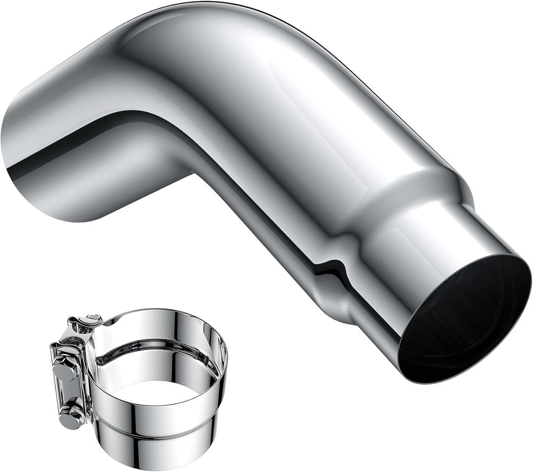 JY PERFORMANCE 5 Inch ID Diesel Exhaust Tip Elbow Tip 5'' Inlet 6'' Outlet 23'' Long Chrome Turndown Exhaust Tip with Clamp