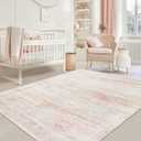 Washable Rugs 5x7 Area Rugs for Living Room,Bedroom,Dining Room- Ultra Soft Faux Wool Nursery Rug for Baby Girl,Neutral Light Pink Low Pile Vintage Carpets for Dorm Kids Playroom,Non Slip