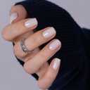 CurvLife Press on Nails Short Square Acrylic Fake Nails with Apricot Design Full Cover False Nails Glossy Nude Glue on Nails Artificial Stick on Nails for Women (Clean Milky Nude)