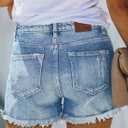 onlypuff Women Ripped Denim Shorts Distressed Mid Rise Stretchy Casual Jean Shorts (Blue, L)