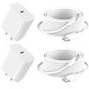 GKW iPad Charger Fast Charging 10ft USB-C Cable & 20W USB-C Charger Block 2-Pack for Apple iPad A16/11th/10th/Pro 13/12.9/11/Air/Mini A17 Pro, iPhone 17/16/15 Series, White