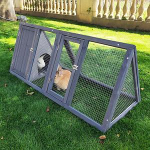 Rabbit Hutch Outdoor Chicken Coop Wooden A-Frame Small Animal Cage Quail Cage w/Chicken Run & Ventilated Wire Fence Suitable for Garden Backyard Farms 47 x 18 x 19.5 in (Grey)