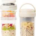 2 Pack Overnight Oats Containers with Lids and Handles, Folding Spoons & Divided Compartments for Fruit & Nuts, 16oz Mason Jars for Oatmeal Yogurt Container Chia Pudding Jars with lids (Cream 2pcs)