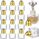 Uiifan 12 Pcs 0.5 oz Cube Shape Small Salt and Pepper Shakers with Tone Tops Clear Mini Glass Seasoning Jars Spice Salt Shakers with Funnel for Wedding Party Restaurant Home Kitchen (Gold)