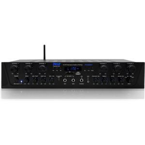 Pyle 600W 6-Channel Bluetooth Stereo Amplifier - Audio Receiver with Digital LCD - Microphone Input - USB - SD - AUX - RCA - FM Radio - Headphone Jack - Multi-Zone Control - PTA66BT