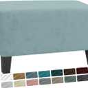 MAXIJIN Velvet Ottoman Cover Rectangular Stretch Square Ottoman Covers Slipcover Rectangle Washable Foot Stool Cover Thick Storage Protector with Elastic Bottom (Ottoman Medium, Dusty Blue)