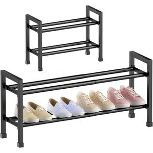Abiglifty 2-Tier Expandable Shoe Rack,17"-33" Adjustable Shoe Rack for Closet,Metal Shoes Shelves for Front Door Entrance, Garage & Corridor, Free Standing Shoe Holders, Easy to Assemble,Black