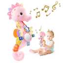 Sumobaby Infant Baby Musical Stuffed Animal Activity Soft Toys with Multi-Sensory Crinkle, Rattle and Textures, for Tummy Time Newborn 0-3-6-12 Months Girls,Seahorses - Pink with Baby Mirror