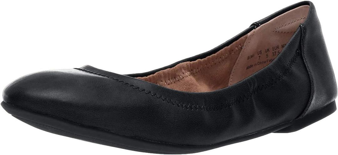 Amazon Essentials womens Belice Slip On Ballet Flat (12, Black Faux Leather)
