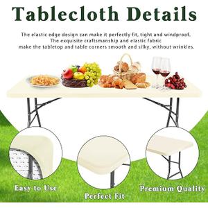 8 Foot Table Cover Fitted 10 Pack Picnic Elastic Tablecloth for Rectangle Tables Waterproof Stretch Washable Folding Indoor Outdoor Spandex Table Cloth for Parties Banquet Camping (Beige,30" x 96")