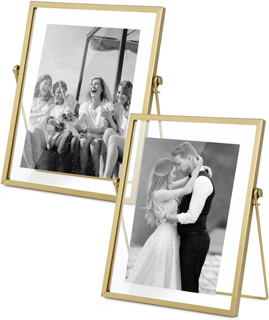 AceList Picture Frame Set of 2 for 8x10 Picture - Gold Metal Floating Photo Frame with Glass Cover - 10x12 Frame Gold Picture Frame - Floating Frame for Tabletop Display Vertically