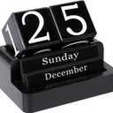 Wooden Block Calendar for Desk, Daily Desktop Perpetual Desk Calendar, Modern Farmhouse Aesthetic Desk Accessories for Home Office Decor, Teacher, Classroom, Reusable Yearly, Black