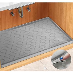 Silicone Under Sink Mat 31" x 22", Kitchen Essentials and Gadgets, Shelf Liner and Cabinet Protector, Home Organizers and Storage, Waterproof Bathroom Tray (Light Gray)