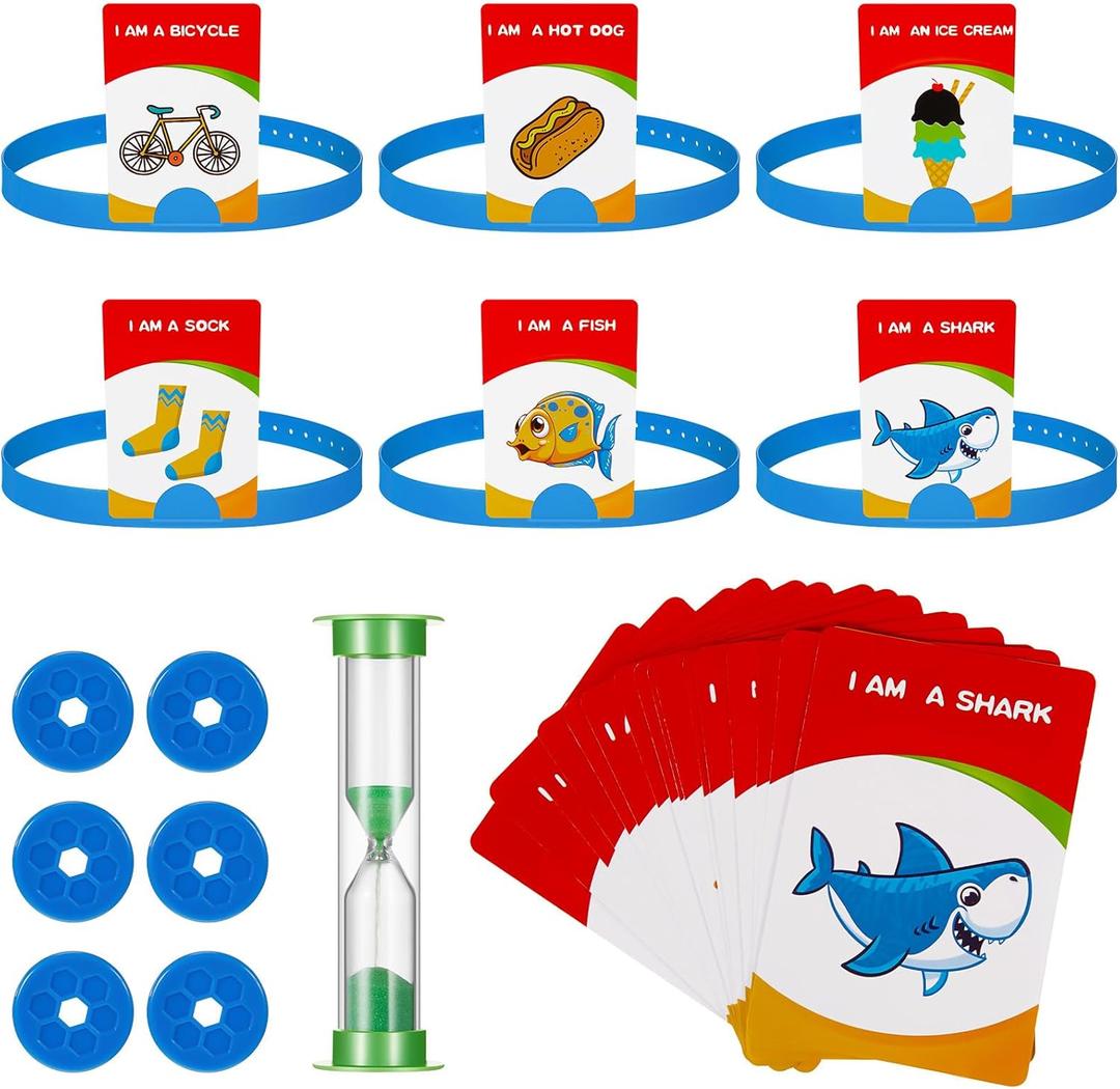 Sumind Headband Game Fun Heads Up Guessing Game Quick Question Cards Set Includes Headbands, Picture Cards, Scoring Coins, Sand Clock(Cute Style)