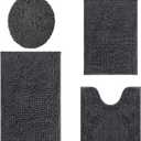 Bathroom Rugs Sets 4 Piece, Extra Soft Absorbent Chenille Bath Rugs, Non Slip Rubber Backing Machine Washable Quick Dry Bath Mats for Bathroom Floor, Tub, Shower, Home Decor Accessories, Deep Grey (16"x24"+20"x32"+U20"x20"+Cover18"x19", Dark Gray)