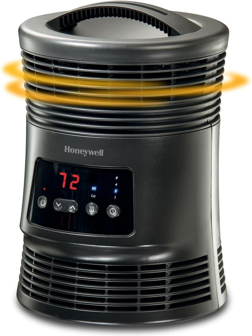 Honeywell HHF370B 360 Degree Surround Fan Forced Heater with Surround Heat Output Charcoal Grey Energy Efficient Portable Heater with Adjustable Thermostat & 2 Heat Settings, Black