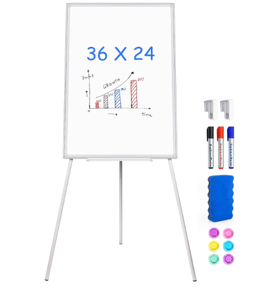 Maxtek Easel Whiteboard 36 x 24 in, Stand Tripod with Height Adjustable
3' x 2' Magnetic Dry Erase Surface, Flipchart Stand, Portable Tripod Easel for Office, Teaching, Home and Classroom