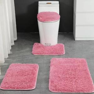 4 Piece Non Slip, Toilet Lid Cover and Contour Mat, Bath Mats Shower Mats Bath Rug Mat for Tub Toilet Bathroom (Pink) 4 Piece Non Slip, Toilet Lid Cover and Contour Mat, Bath Mats Shower Mats Bath Rug Mat for Tub Toilet Bathroom (Pink)