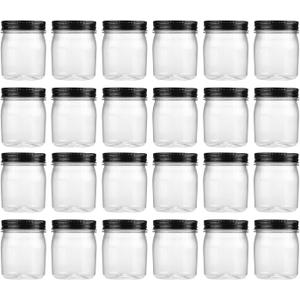 novelinks 8 oz Clear Plastic Jars with Airtight Lids, 24 Pack Plastic Mason Jars with Lids 8oz, Refillable Storage Slime Containers & Small Spice Jar for Kitchen Organization (24 Pack,Black)