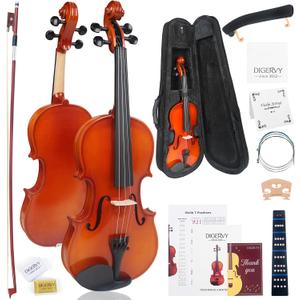 Violin 4/4 Full Size Kit for Beginners, Glossy Violin Fiddle Set for Adults, Students with Violin Case, Bow, Rosin, Fingerboard Sticker, Shoulder Rest, Extra Strings and Bridge(Plywood, Full)