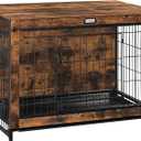 HOOBRO Dog Crate Furniture, 38.6" Large Dog Kennel Indoor, Wooden Cage with Pull-Out Tray, Double Doors Pet House Side End Table for Large/Medium/Small Dogs, Rustic Brown BF982GW03G1