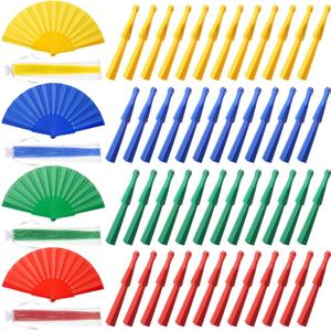 Wenqik 80 Pcs Folding Hand Fans Bulk Silk Fabric Foldable,Multicolor