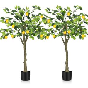 Jexine 2 Pack Artificial Lemon Tree 3 ft Tall Fake Plant Pre Potted Faux Lemon Tree Realistic Fruits for Indoor Home Decor Office Living Room