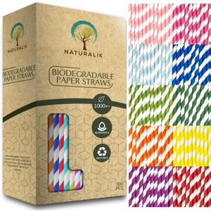 Naturalik 1000 Pack Multicolor Extra Durable Paper Straws Biodegradable - Premium Eco-Friendly Paper Straws Bulk- Drinking Straws for Juices, Restaurants and Party supplies, 7.7" (Multi-Color, 1000ct)