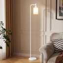 Floor Lamps for Living Room - Industrial Standing Lamp with Glass Shade, Modern White Floor Lamp with LED Bulbs, Farmhouse Floor Lamp for Bedroom, Tall Lamp for Office - White